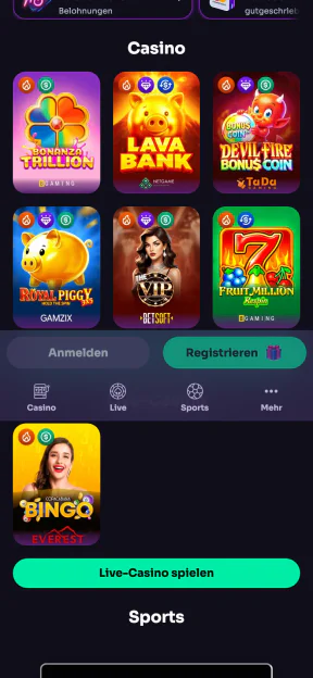 Winspirit in der mobilen Version: Slots und Live-Casino